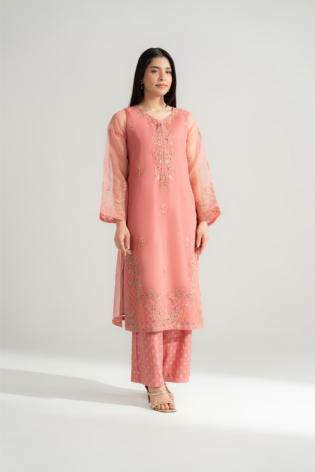 2 Piece Organza Embroidered Suit (FL0167)