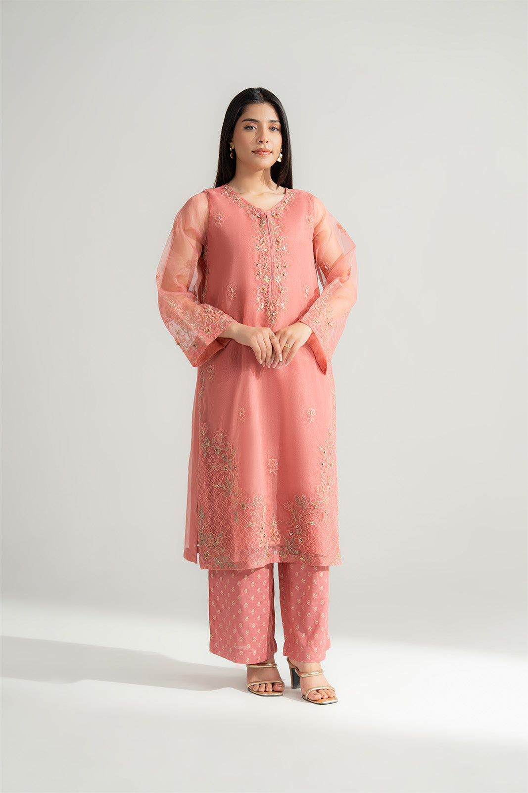 2 Piece Organza Embroidered Suit (FL0167)
