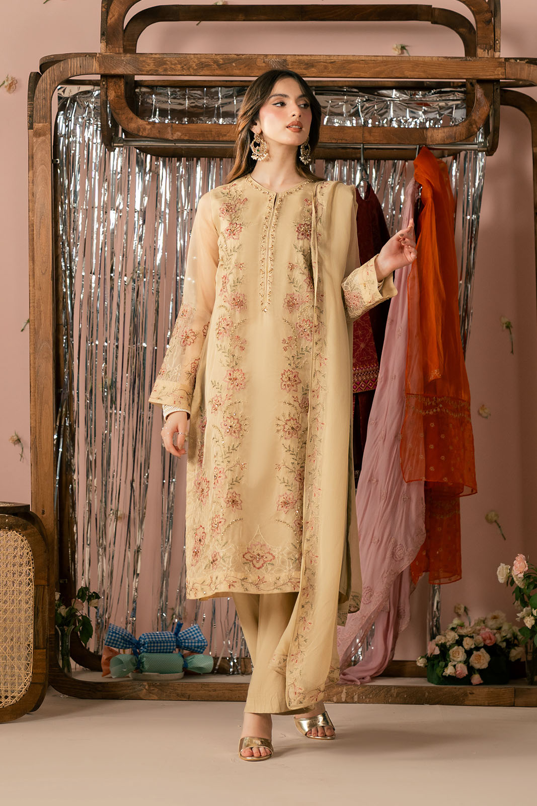 3 Piece Organza Embroidered Suit (FL0188)