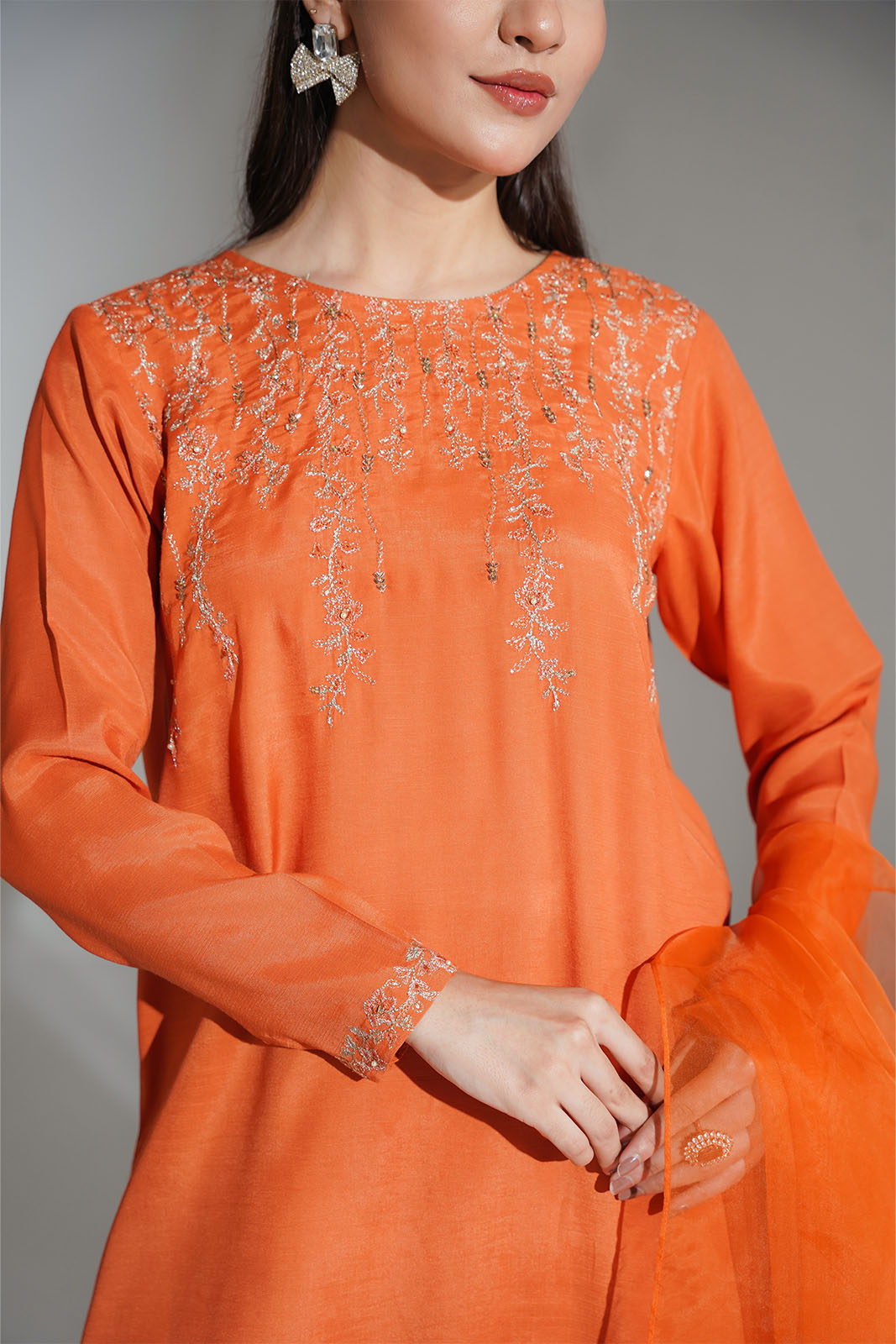 3 Piece Raw Silk Embroidered Suit (FL0198)