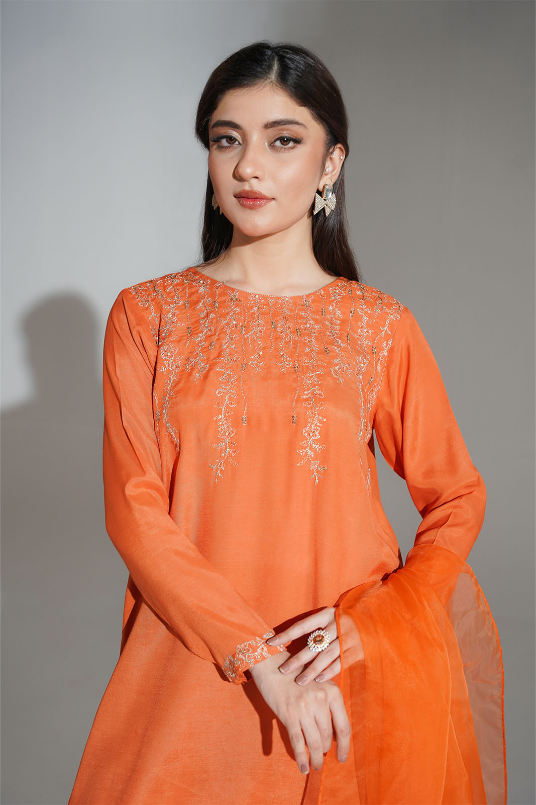 3 Piece Raw Silk Embroidered Suit (FL0198)
