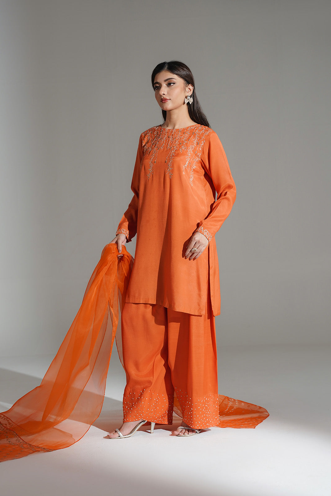 3 Piece Raw Silk Embroidered Suit (FL0198)