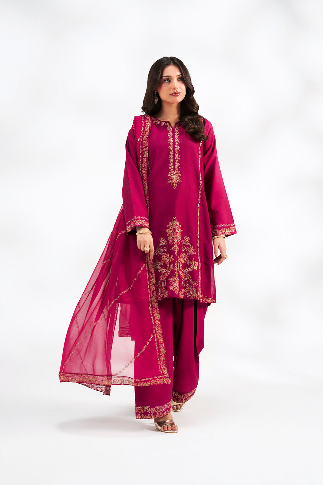 3 Piece Cotton Silk Embroidered Suit (FL0240)