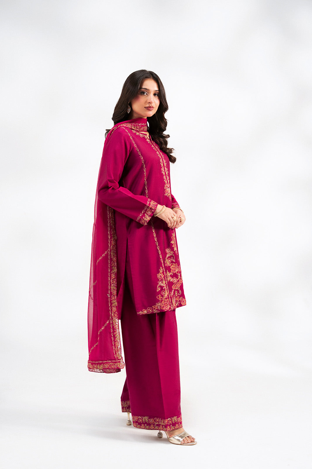 3 Piece Cotton Silk Embroidered Suit (FL0240)