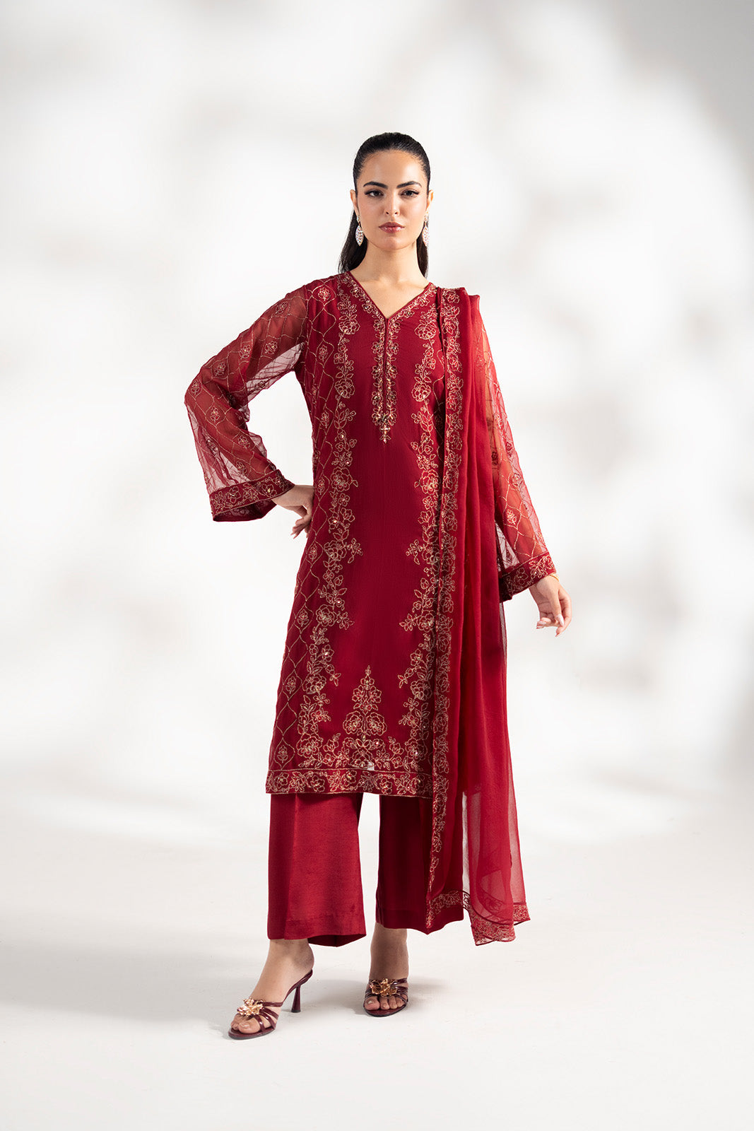 3 Piece Chiffon Embroidered Suit (FL0243)