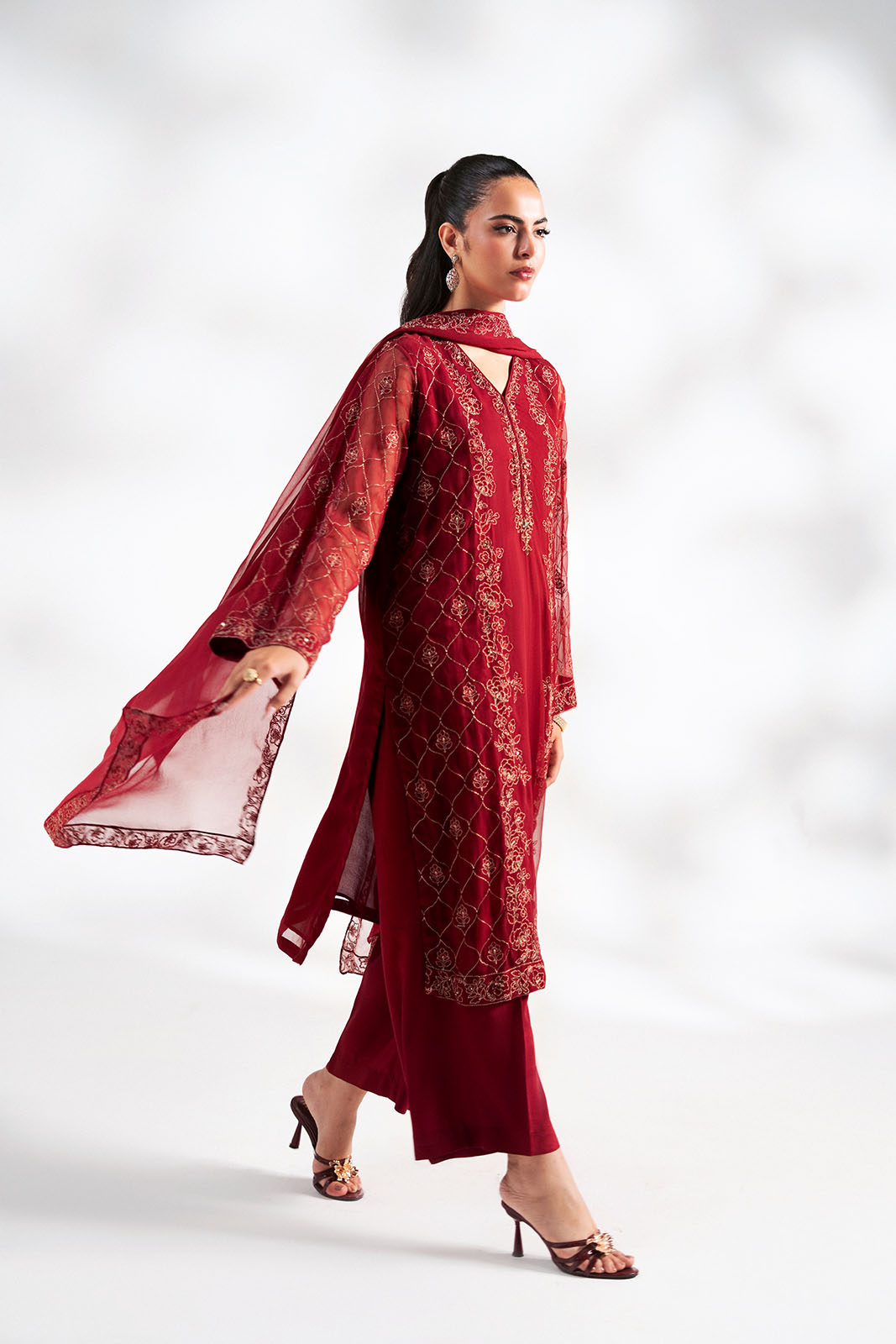 3 Piece Chiffon Embroidered Suit (FL0243)