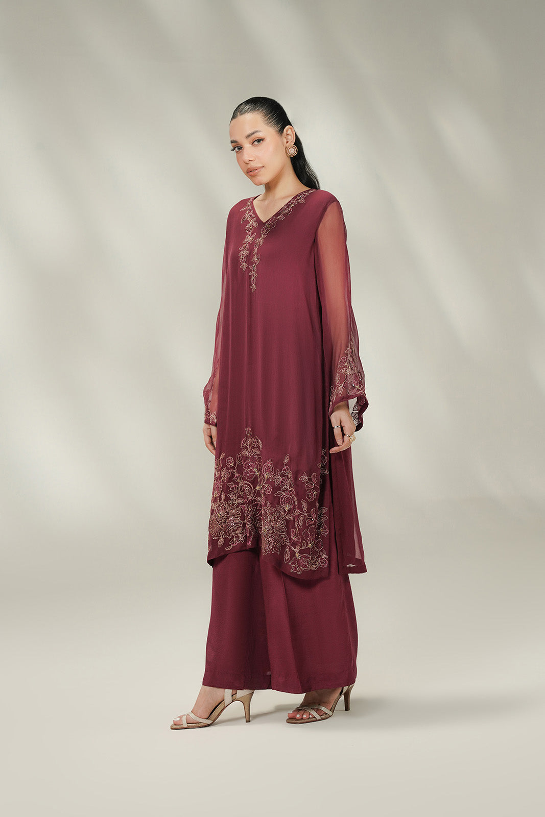 2 Piece Chiffon Embroidered Suit (FL0245)