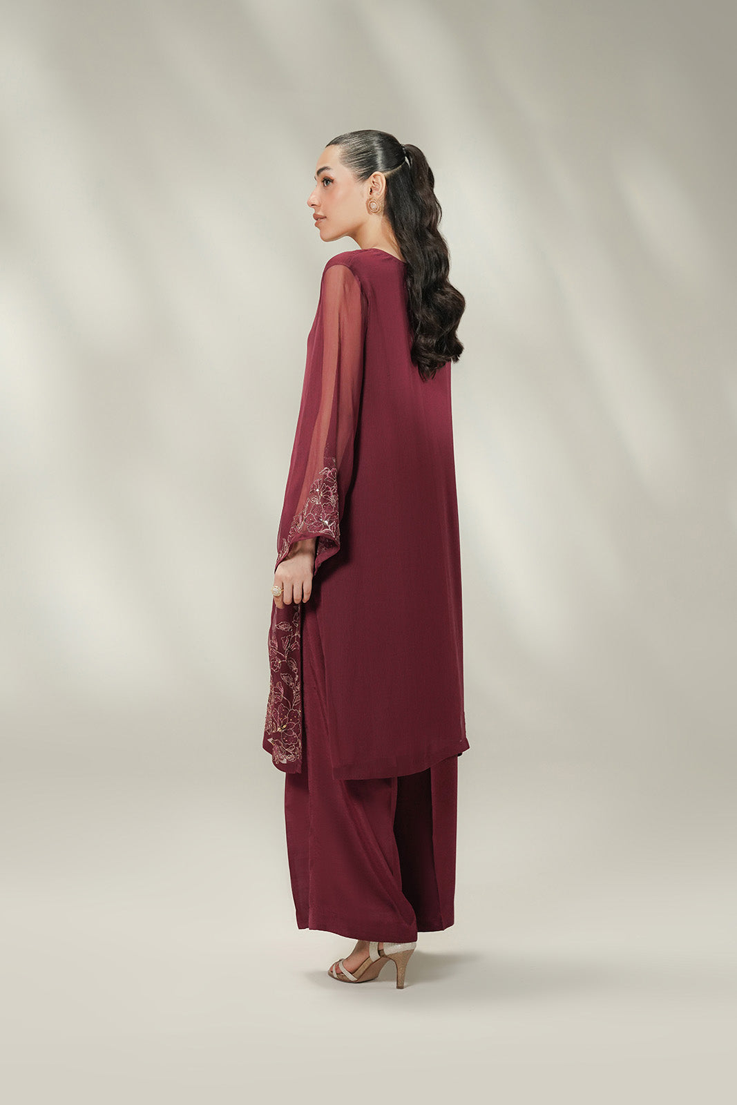 2 Piece Chiffon Embroidered Suit (FL0245)