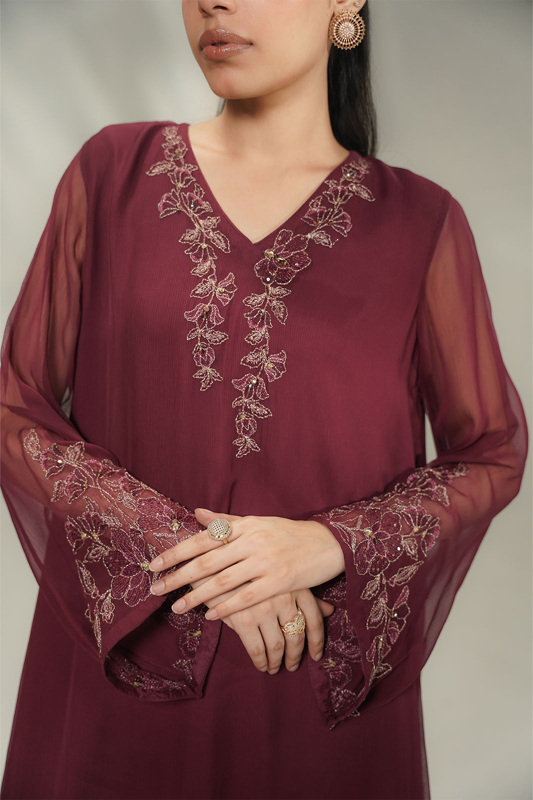 2 Piece Chiffon Embroidered Suit (FL0245)