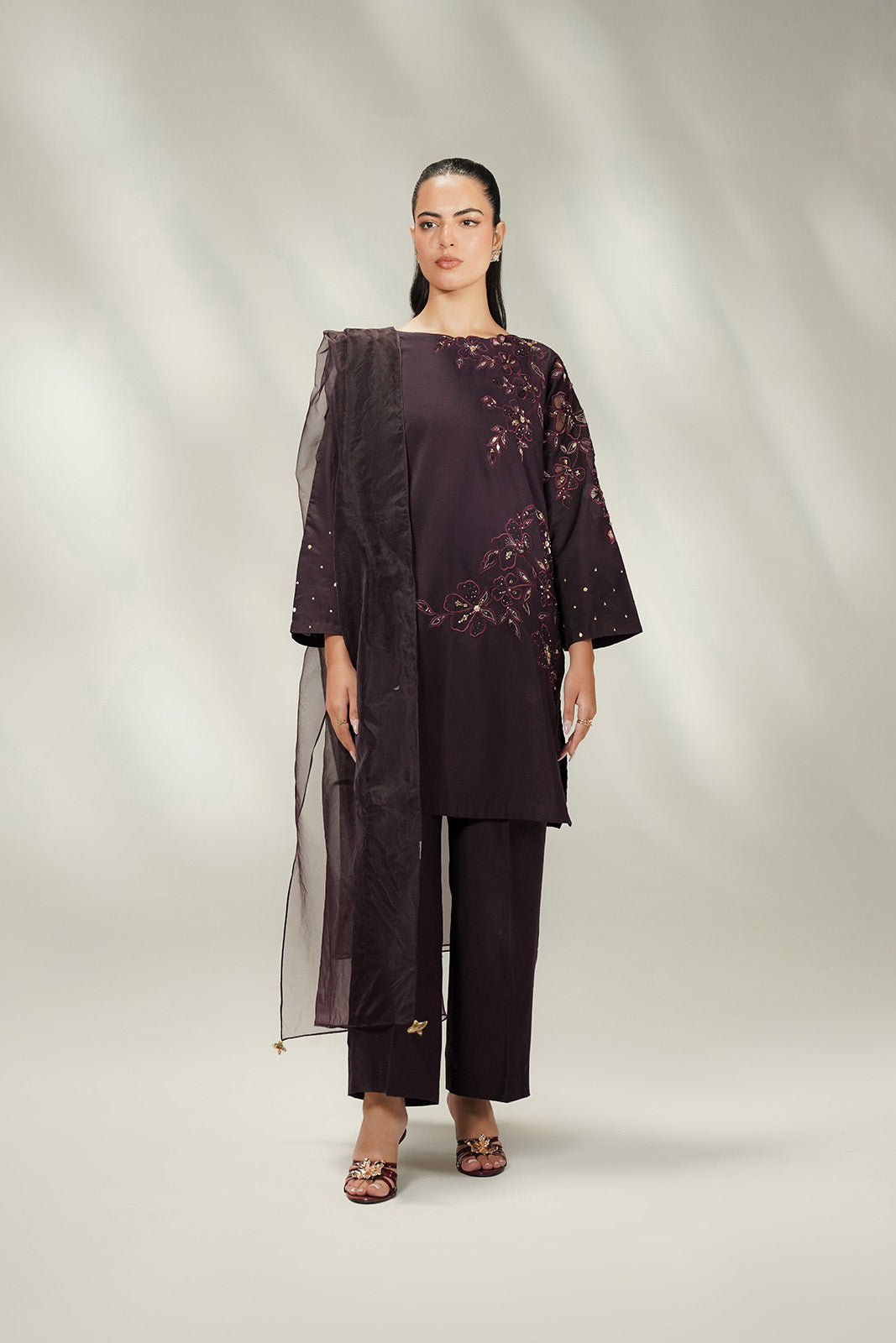 3 Piece Cotton Silk Embroidered Suit (FL0249)