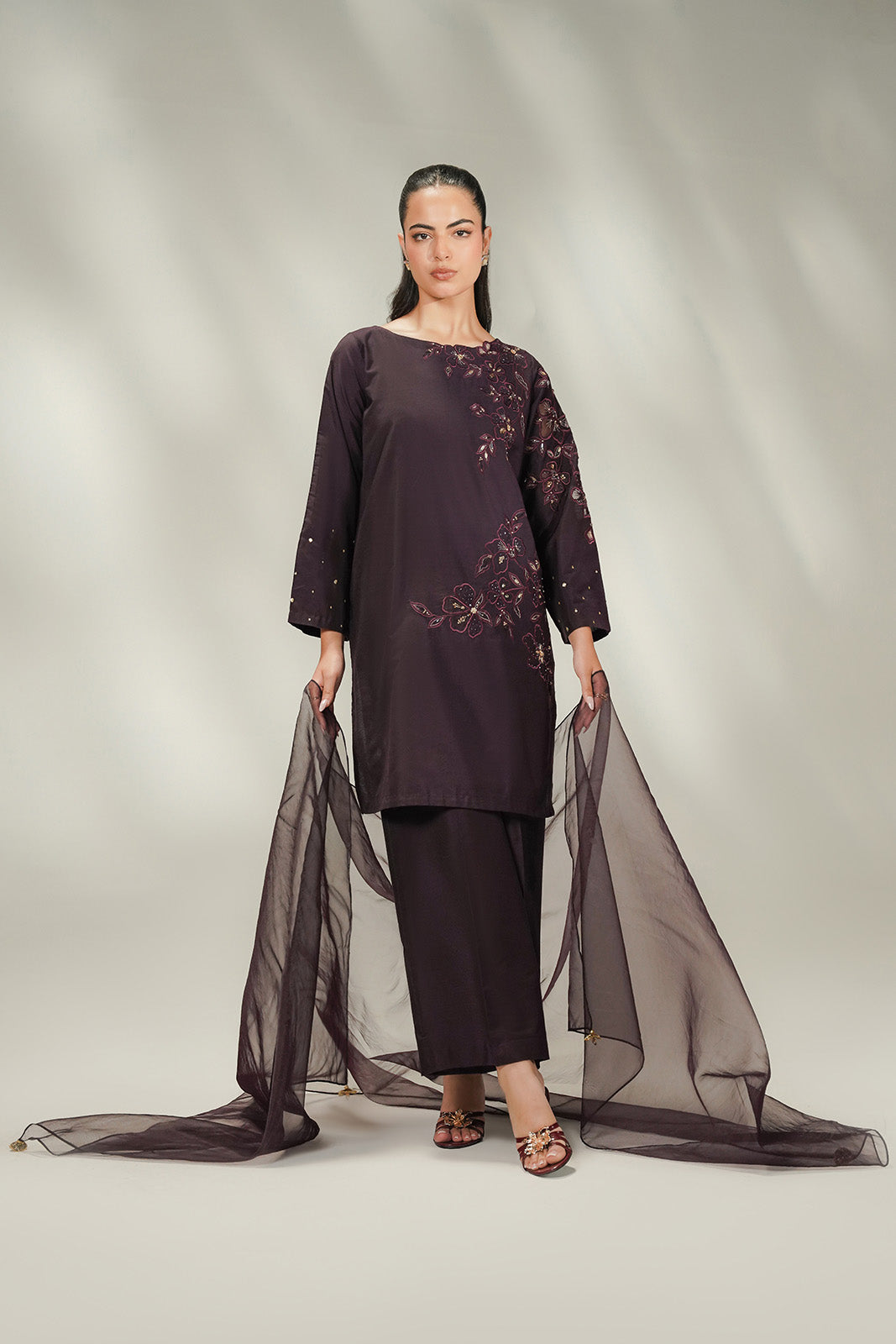 3 Piece Cotton Silk Embroidered Suit (FL0249)