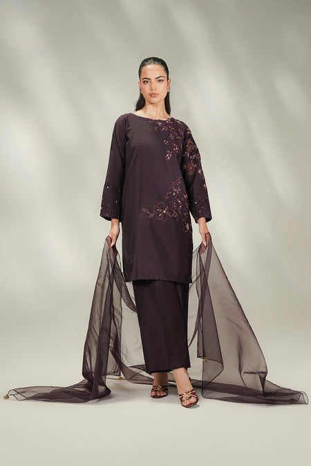 3 Piece Cotton Silk Embroidered Suit (FL0249)