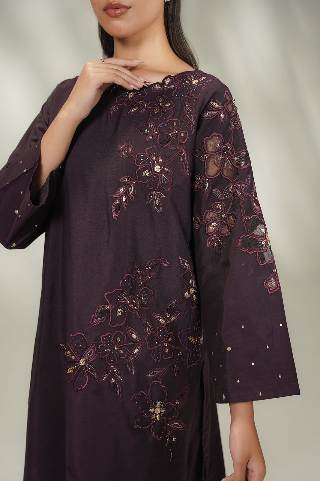 3 Piece Cotton Silk Embroidered Suit (FL0249)