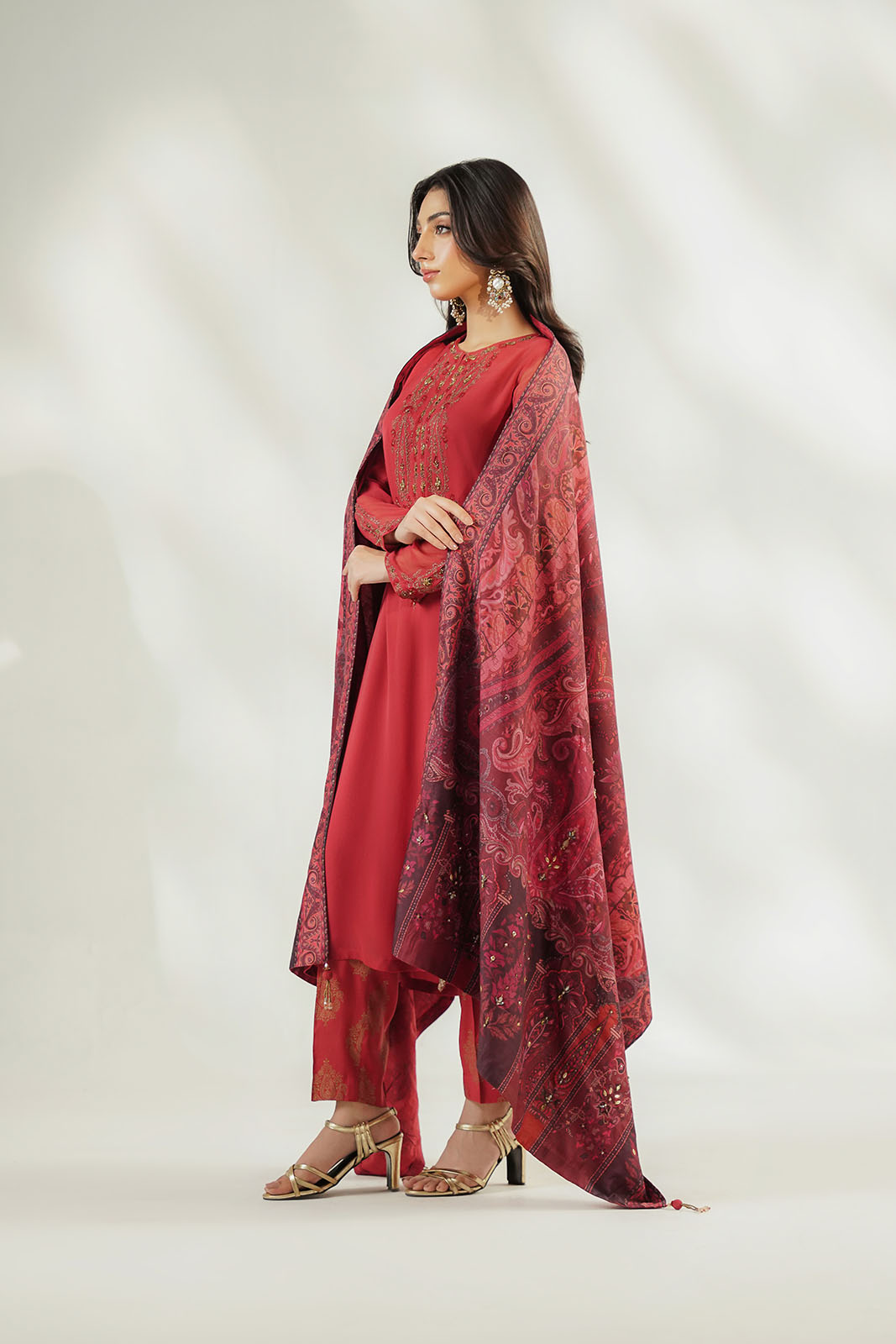 3 Piece Chiffon Embroidered Suit (FL0251)