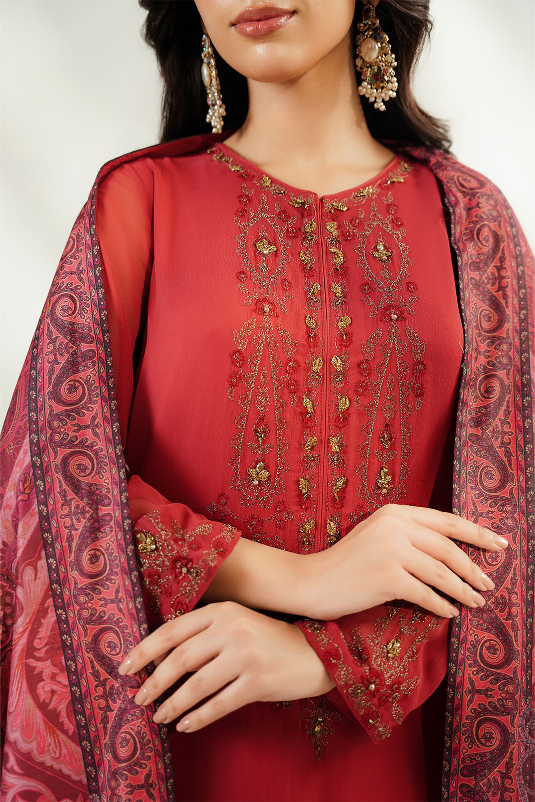 3 Piece Chiffon Embroidered Suit (FL0251)