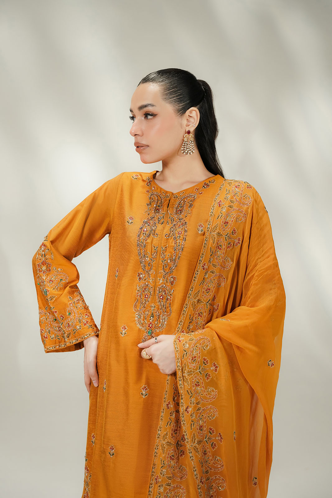 3 Piece Cotton Silk Embroidered Suit (FL0253)