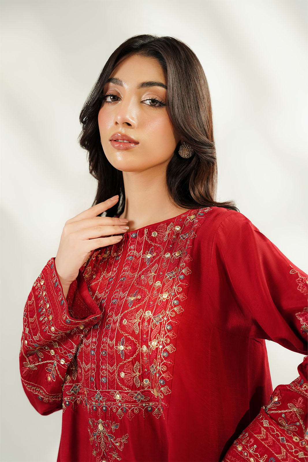 2 Piece Raw Silk Embroidered Suit (FL0254)