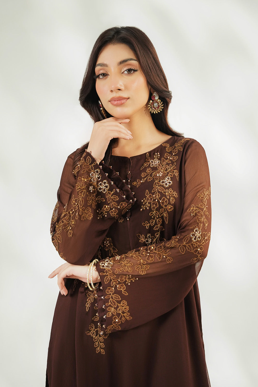 2 Piece Chiffon Embroidered Suit (FL0255)