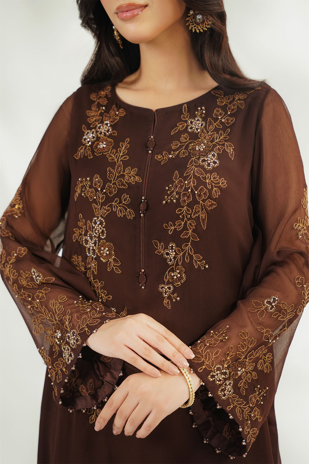 2 Piece Chiffon Embroidered Suit (FL0255)