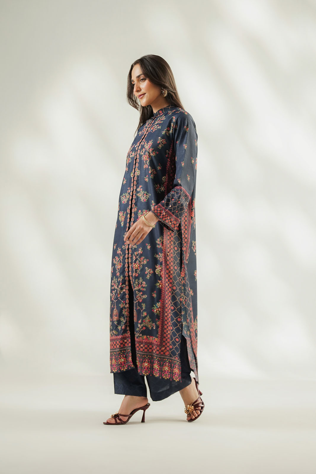 3 Piece Printed Raw Silk Embroidered Suit (FL0260)