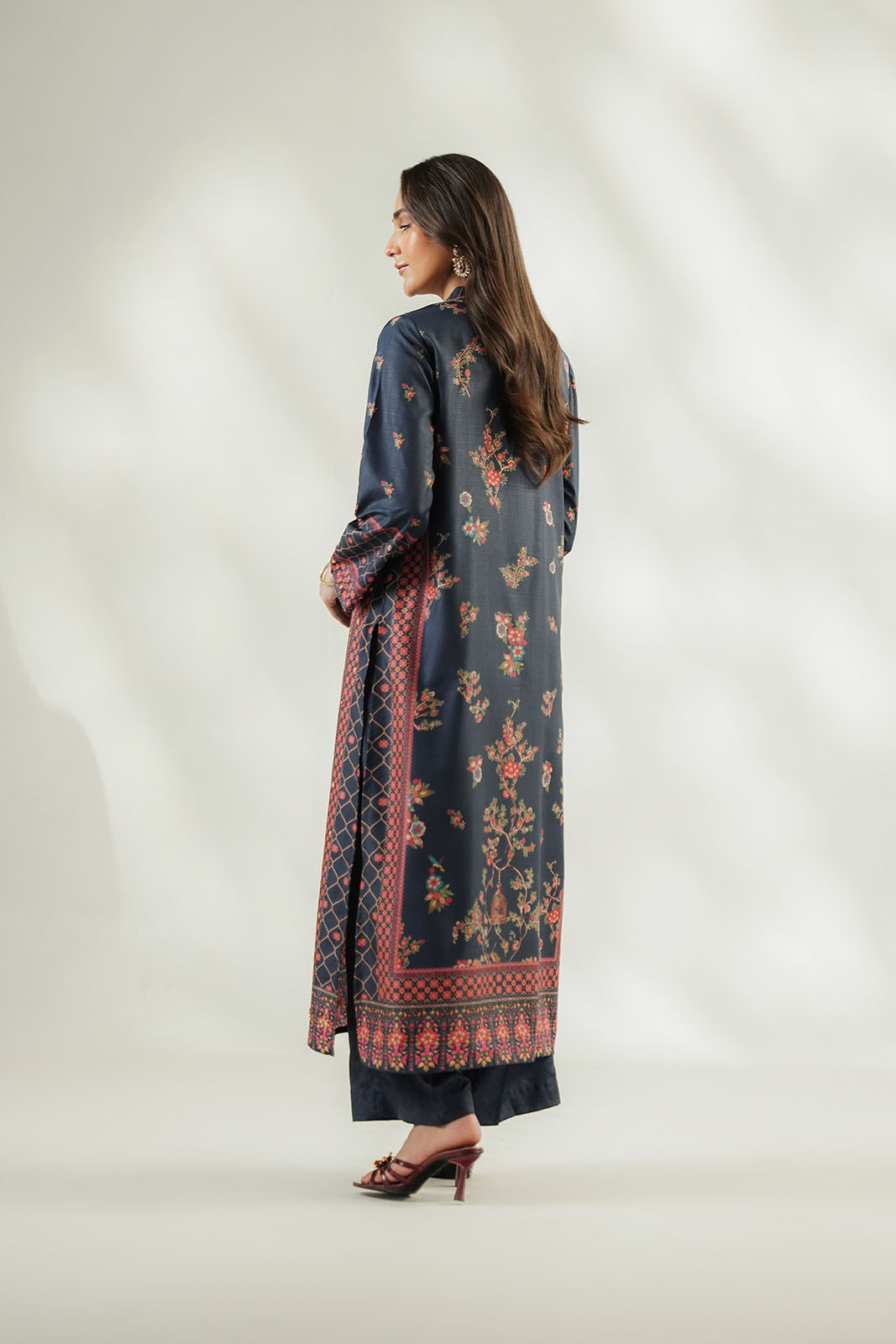 3 Piece Printed Raw Silk Embroidered Suit (FL0260)