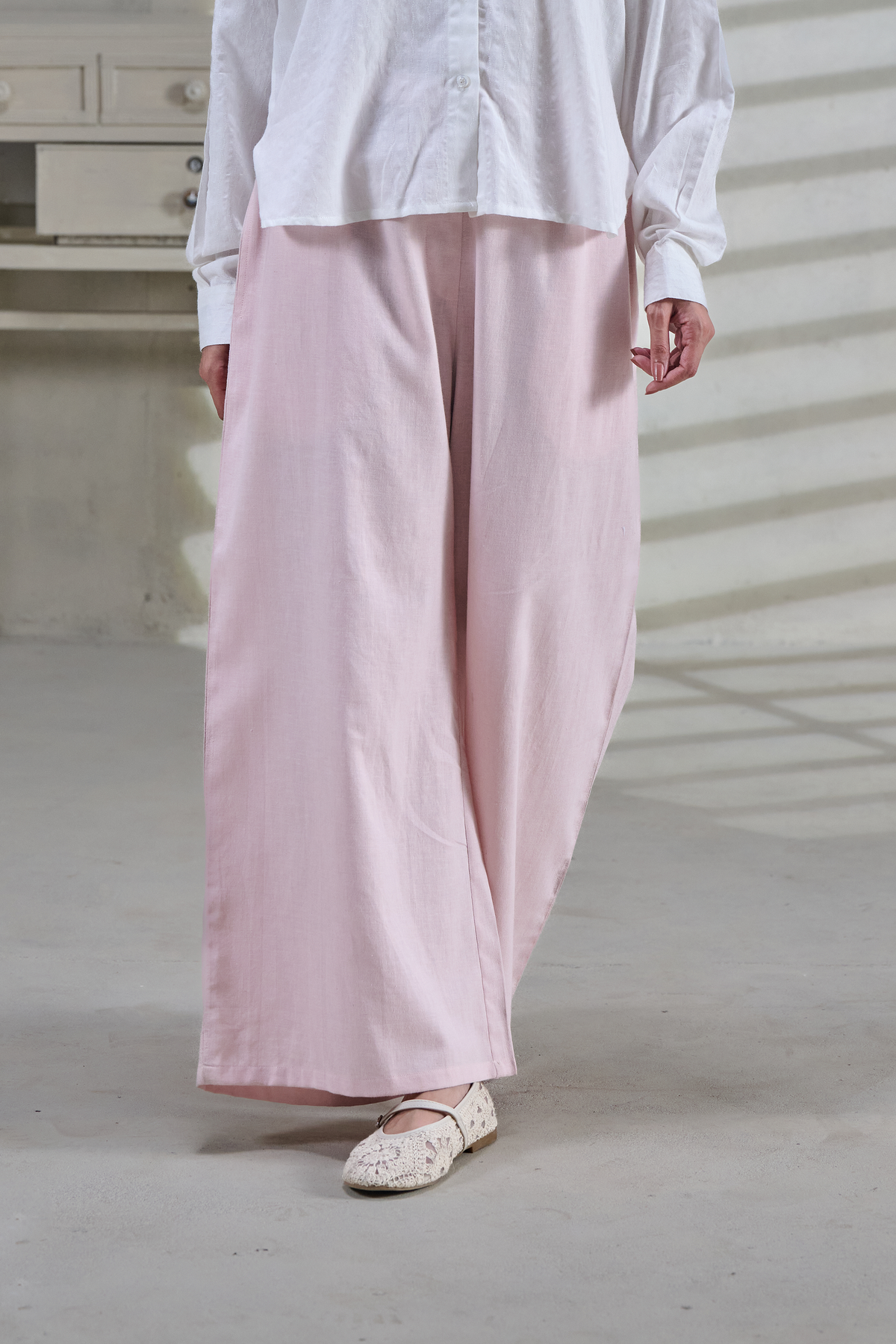 Pink Linen Wide Leg Relaxed Fit Trouser