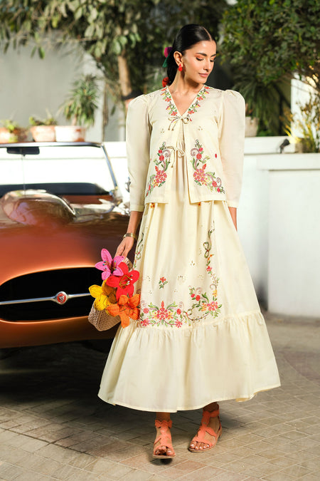 2 Pc Embroidered Slub Lawn Suit
