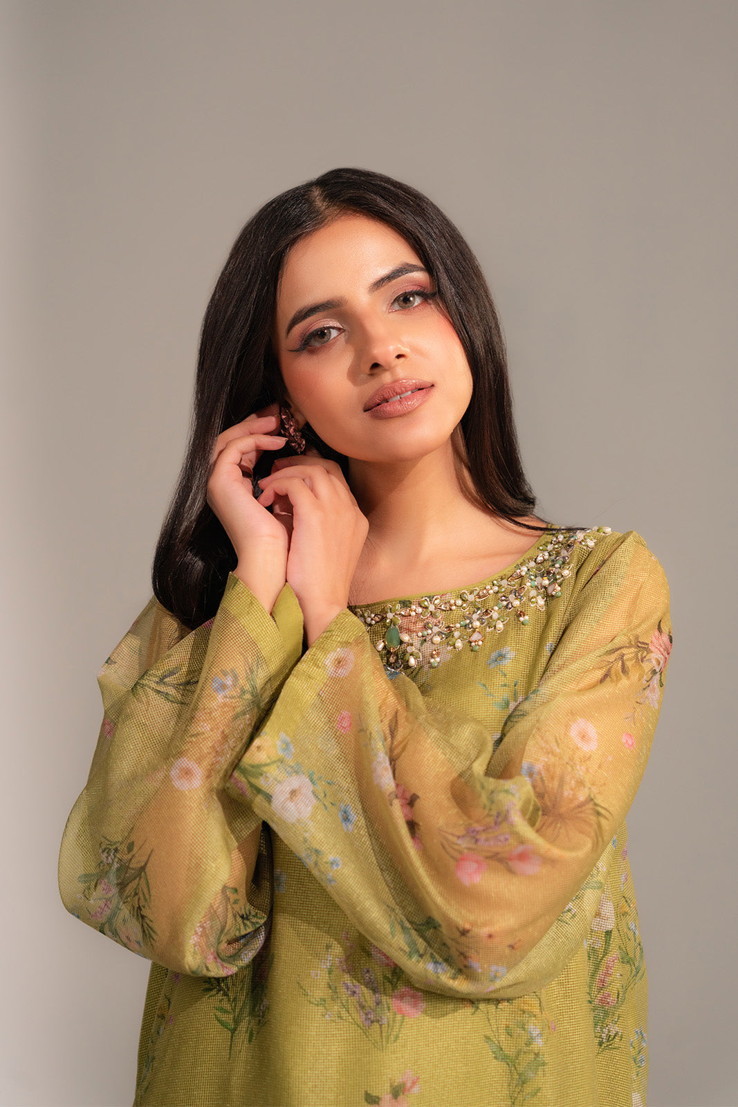 3 Piece Rajo Net Printed Printed Suit (FS0128)