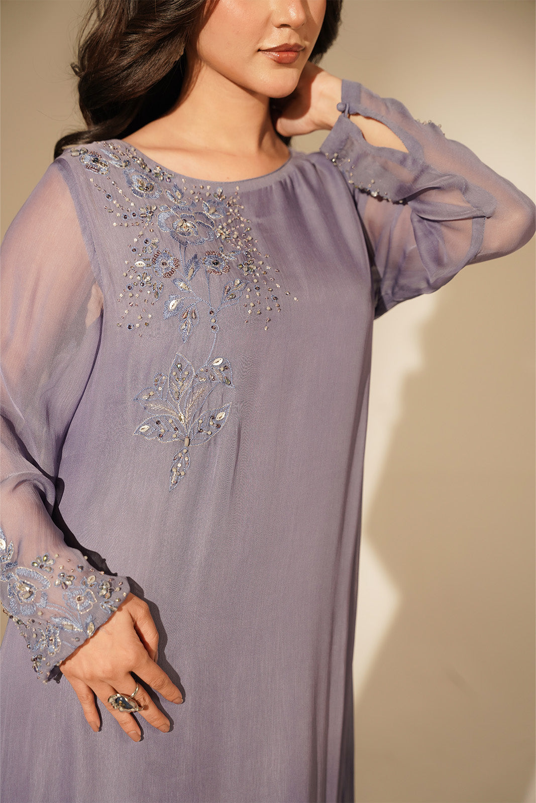 1 Piece Chiffon Embroidered Dress (FS0139)