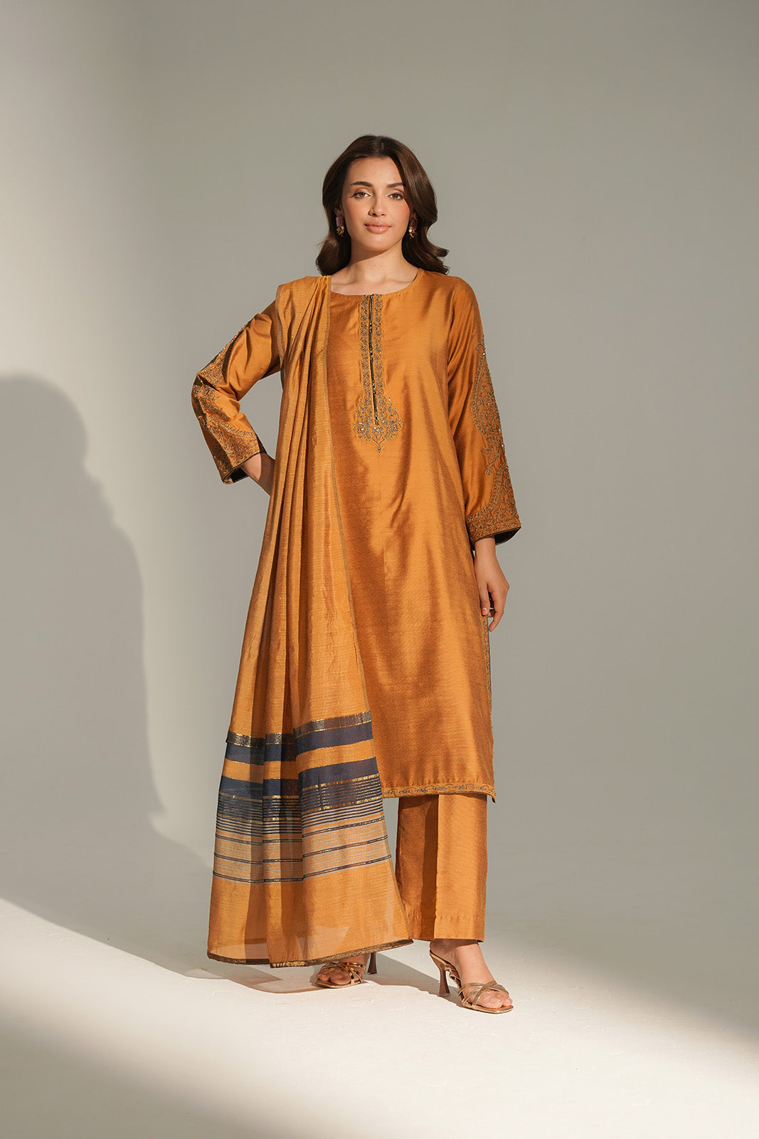 3 Piece Cotton Silk Embroidered Suit (FS0147)