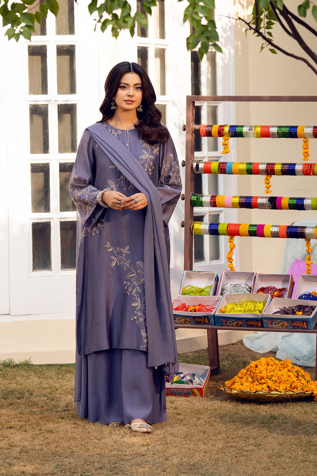 3 Piece Viscose Khaddi Net Embroidered Suit (FS0151)