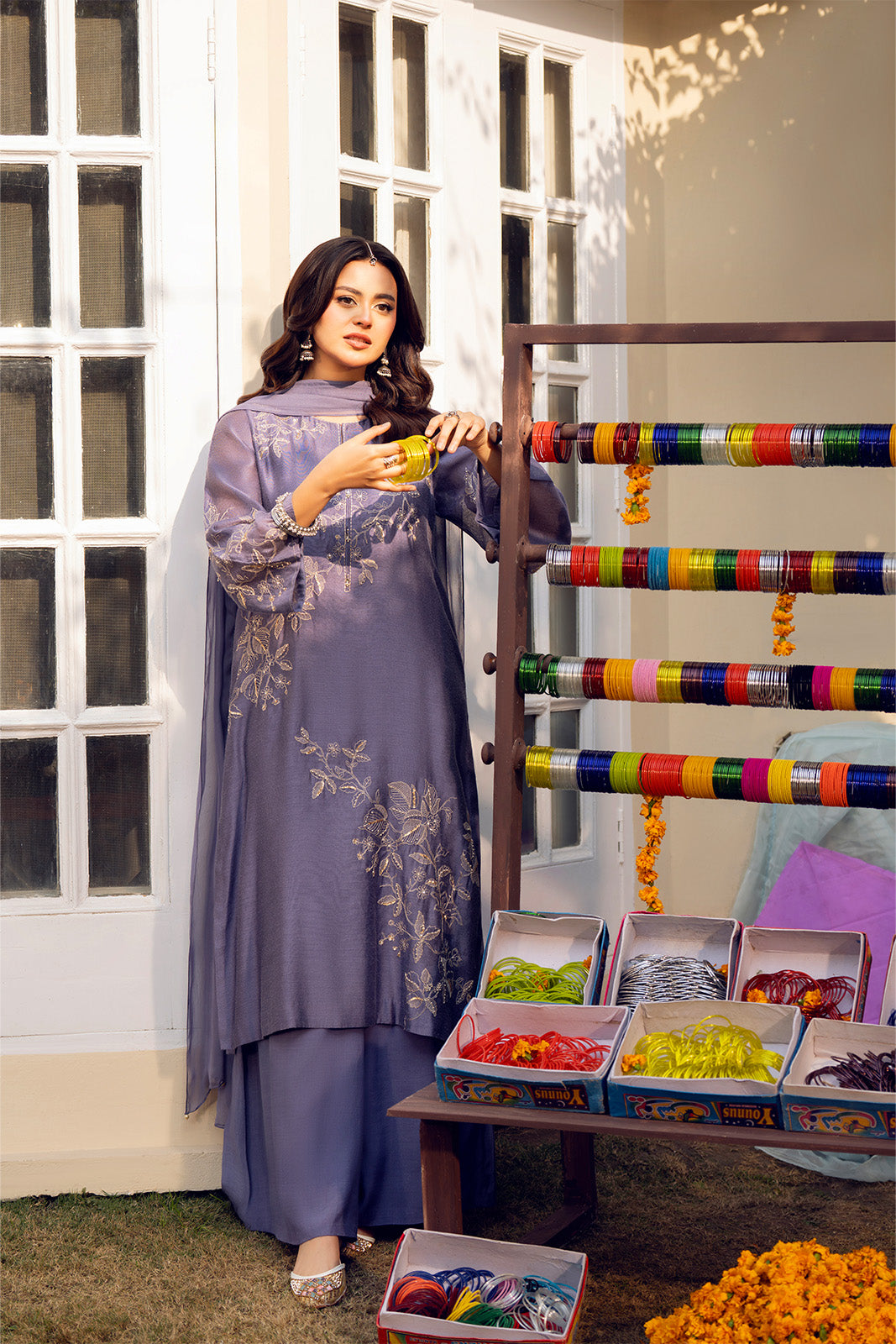 3 Piece Viscose Khaddi Net Embroidered Suit (FS0151)