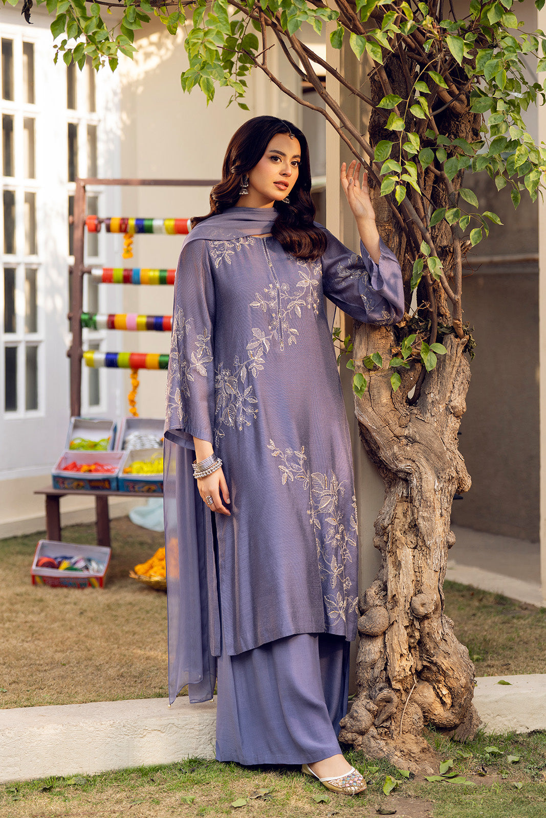 3 Piece Viscose Khaddi Net Embroidered Suit (FS0151)