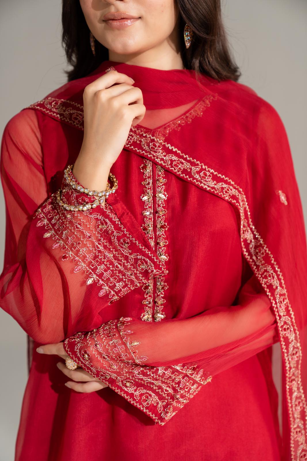 3 Piece Chiffon Embroidered Suit (FS0154)