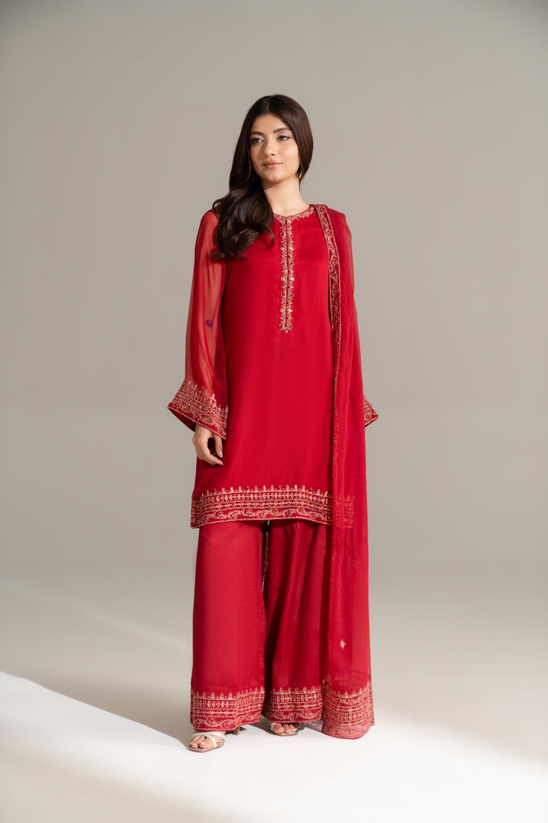 3 Piece Chiffon Embroidered Suit (FS0154)