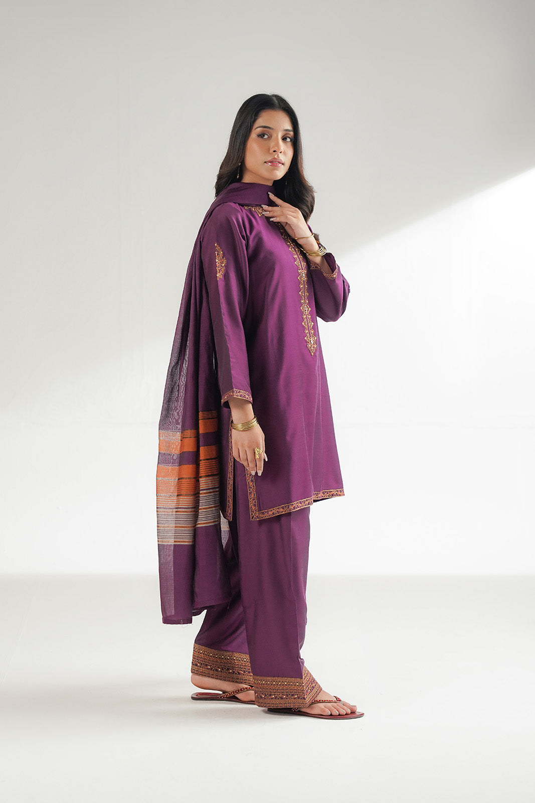 3 Piece Cotton Silk Embroidered Suit (FS0174)