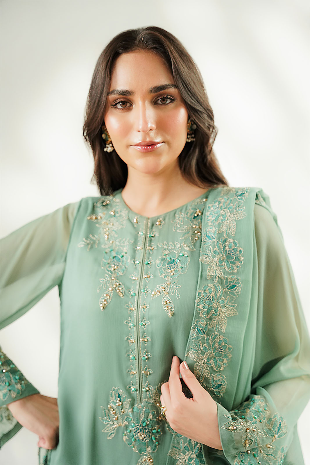 3 Piece Chiffon Embroidered Suit (FS0220)