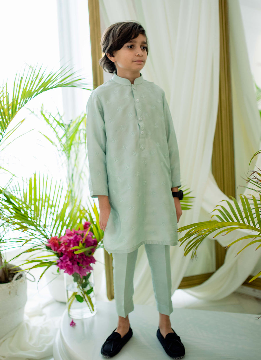 Mini Mint Silk Kurta - FTA-CW22-05
