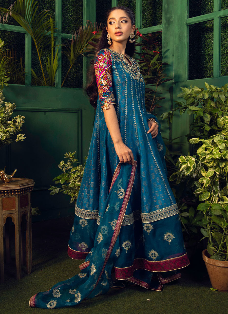 Firu Teal Kalidaar With Teal Organza Dupatta - FTA-FSP22-02