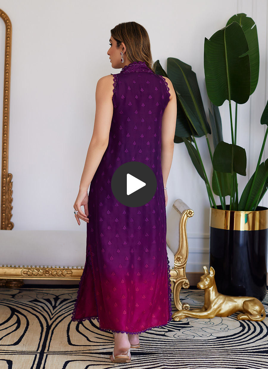 Violette Wild Berry Ombre Embroidered Raw Silk Shirt