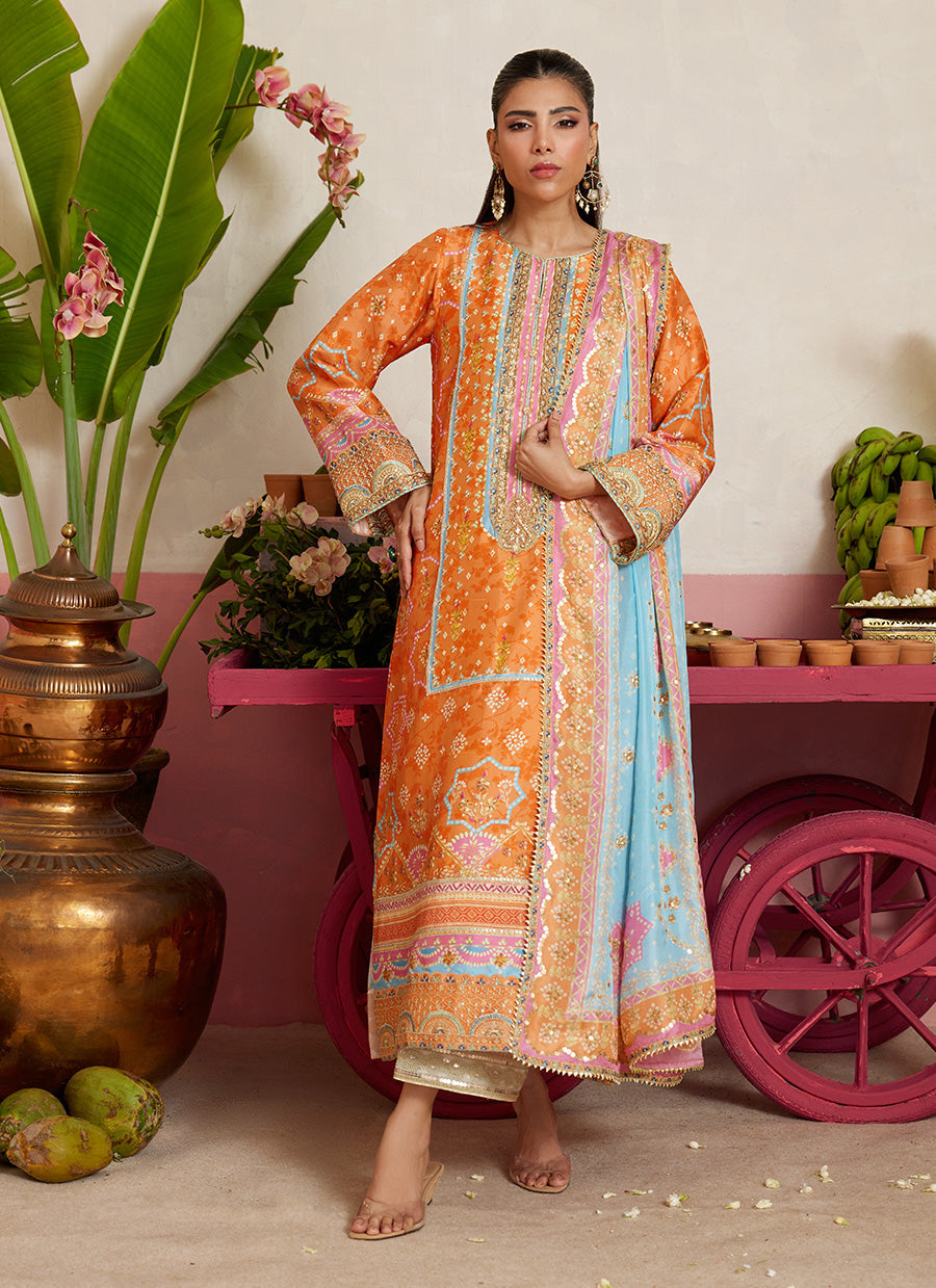 Jenna Tangerine Shirt And Dupatta - FTA-MFP26-02