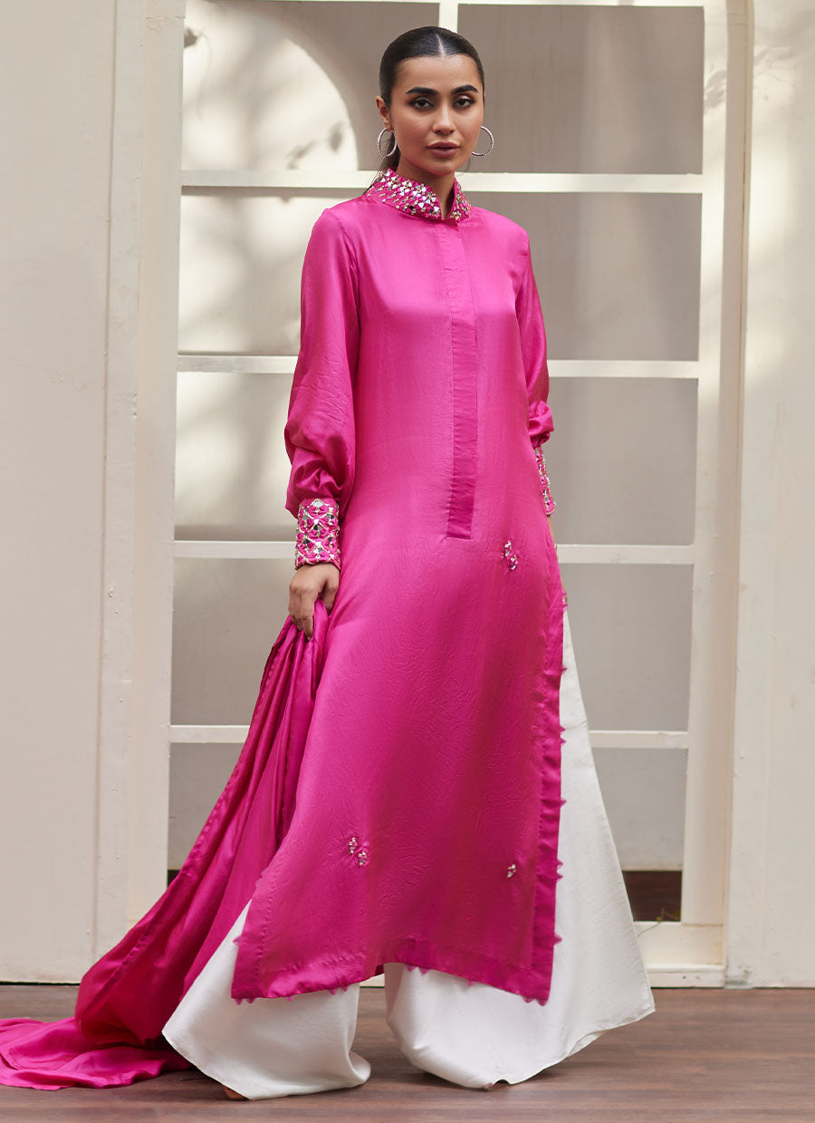 Vanka Fuschia Raw Silk Shirt And Dupatta