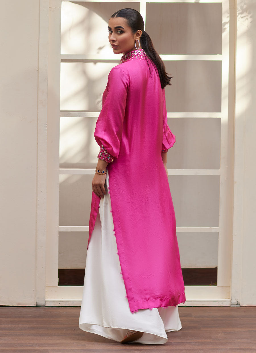 Vanka Fuschia Raw Silk Shirt And Dupatta