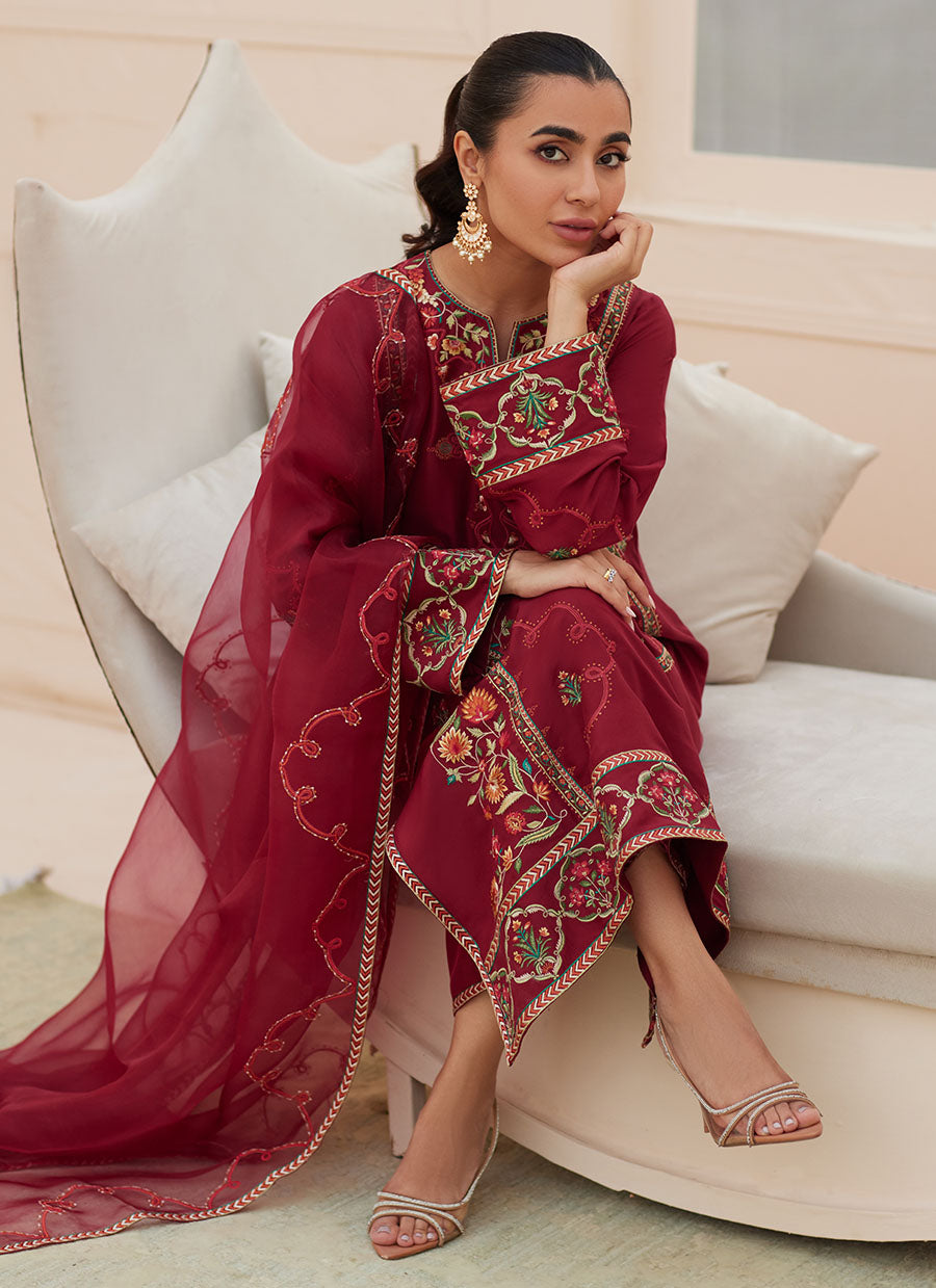 Marsala Silk Shirt and Dupatta - FTA-ZLP25-11