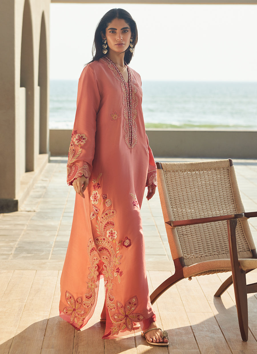 Nami Coral Silk Kaftan