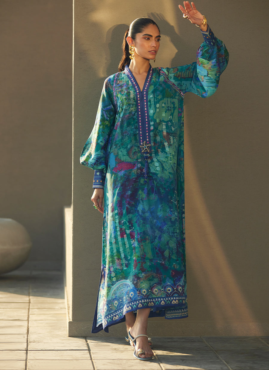 Tulum Blue Crepe Kaftan