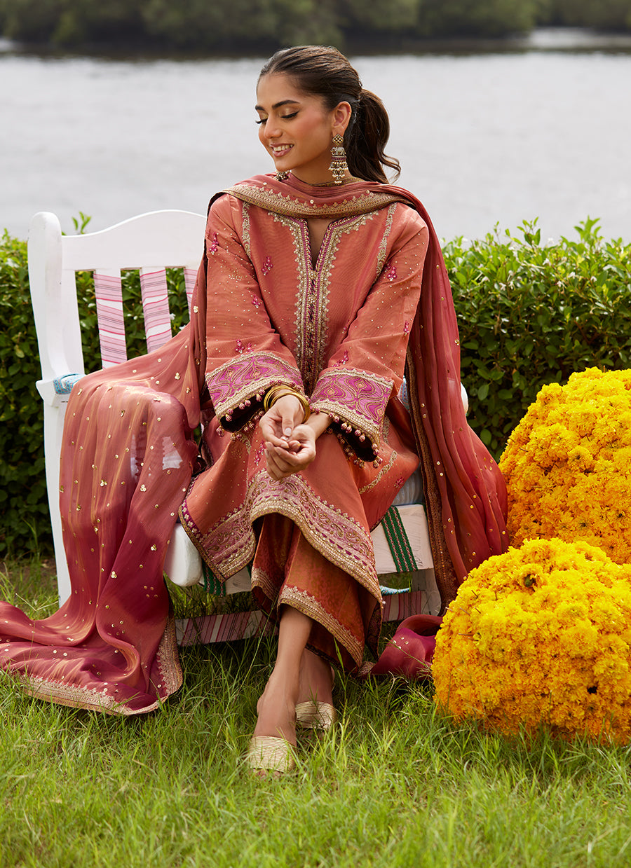 Rivaaz Coral Shirt And Dupatta - FTAMLP25-05