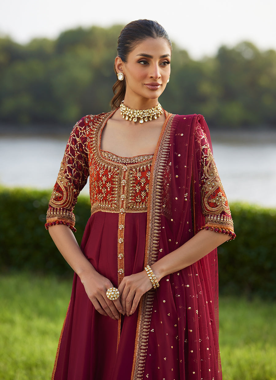 Anarq Crimson Kalidaar And Dupatta - FTAMLP25-15