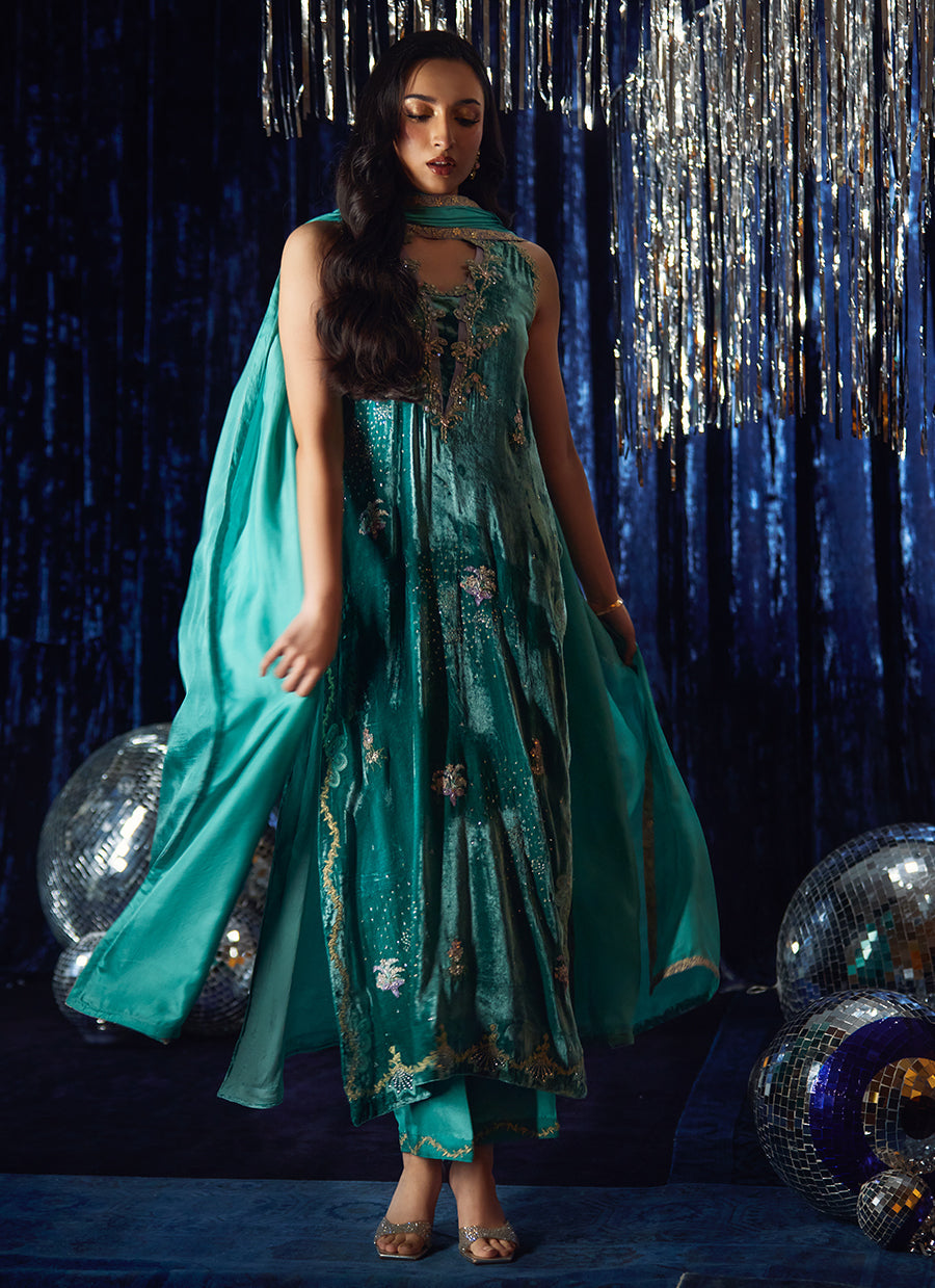 Ansy Aqua Shirt And Dupatta - FTAVF25-04