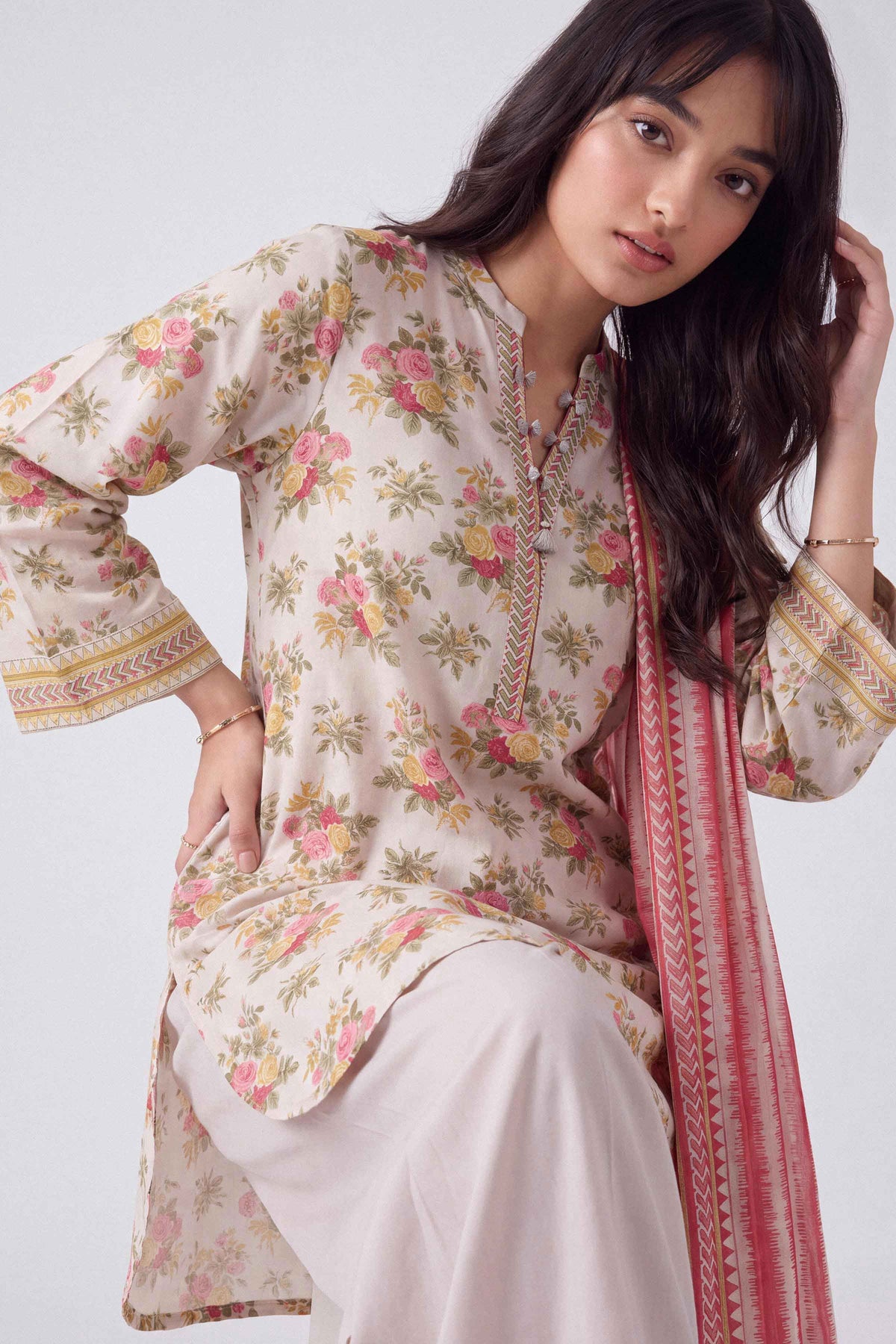 3 Piece - Dyed Printed Loose Fabric - 42604045